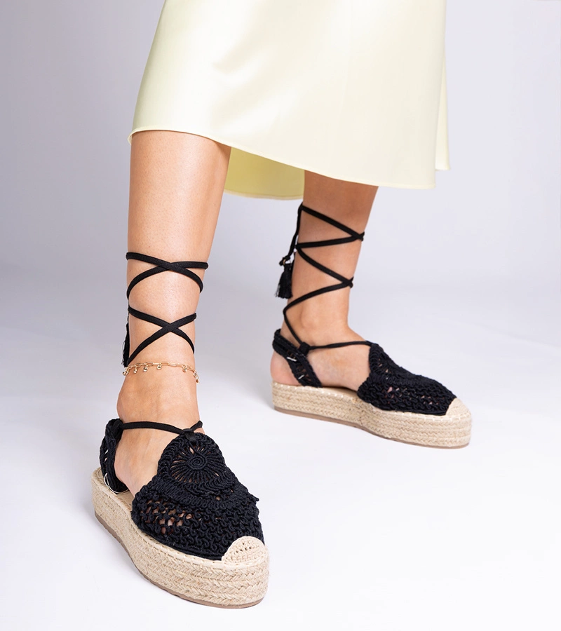 Schwarze geflochtene Espadrilles-Sandalen Lemura