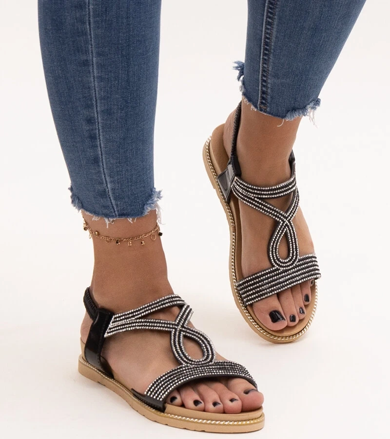 Schwarze Sandalen verziert mit Zirkonen von Detila