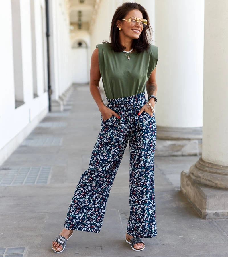Blaue, weite Blumenhose Grazia