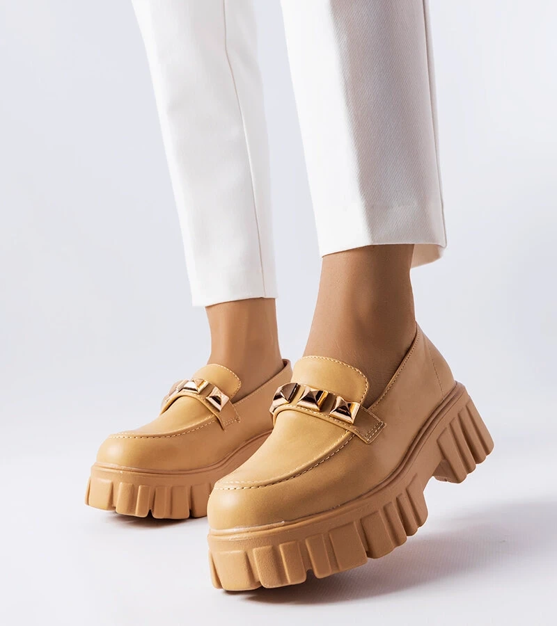 Beige Frisco Plateau-Mokassins