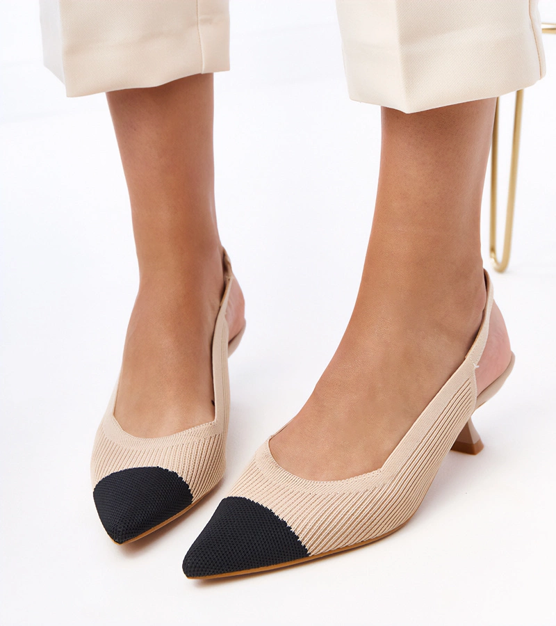 Beige Stoffpumps mit niedrigem Absatz Cassie