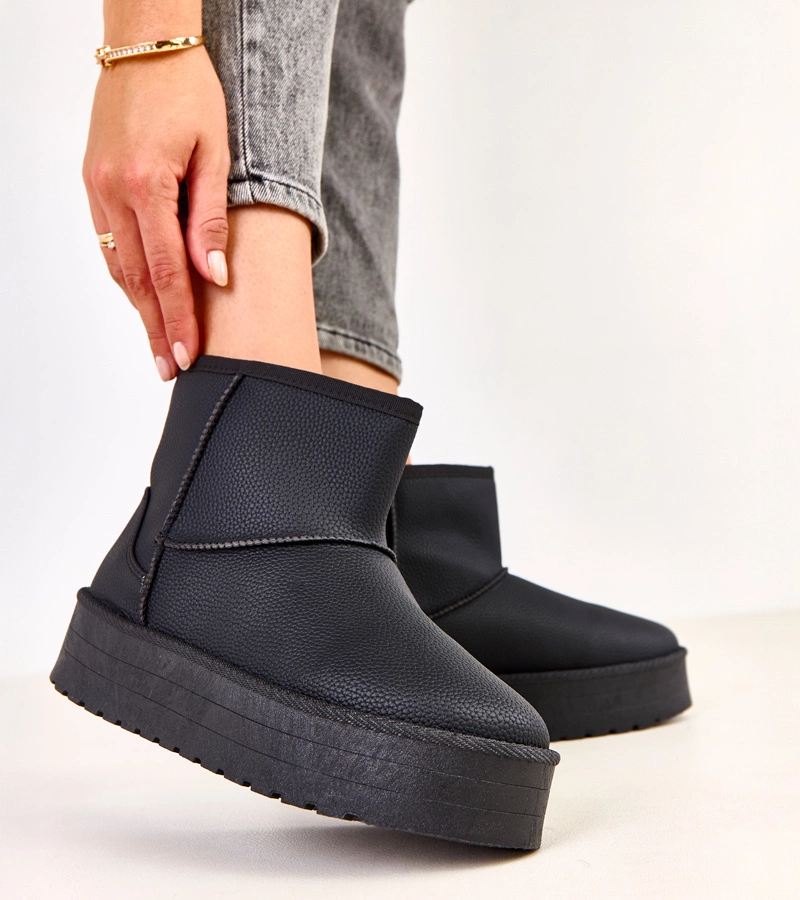Schwarze niedrige Schneestiefel auf Plattform aus Kunstleder Reinol