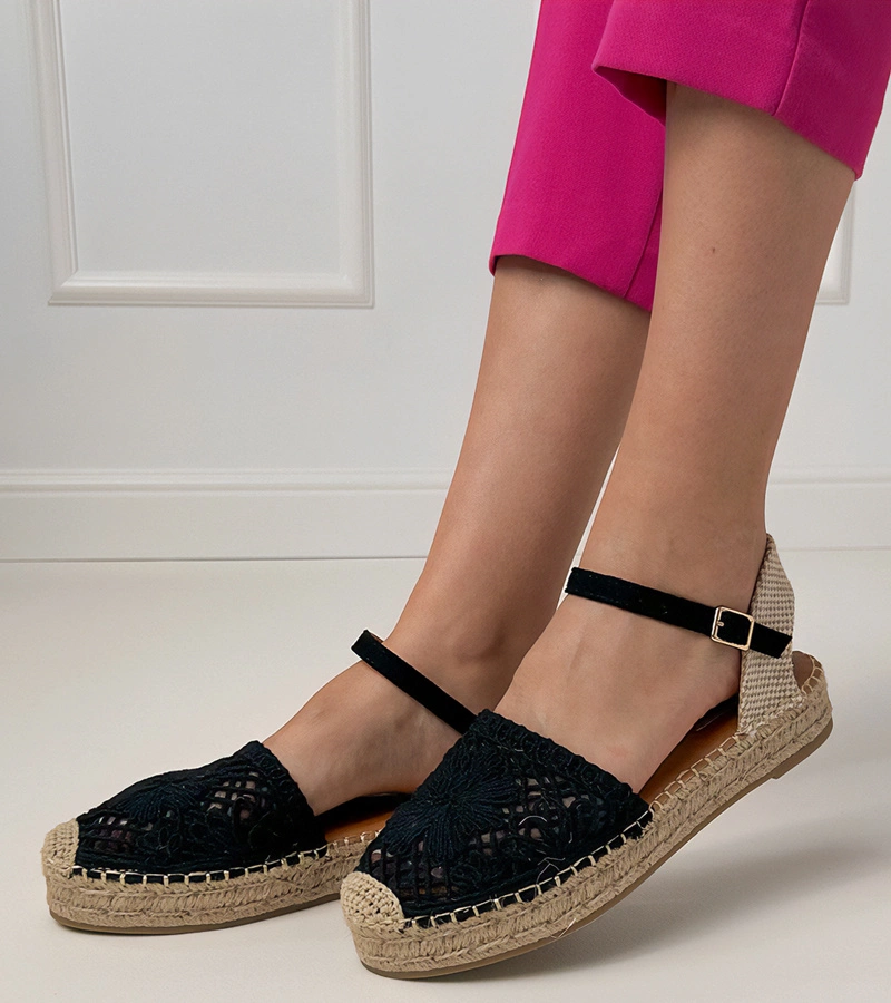 Schwarze Espadrilles-Sandalen perforiert Santos