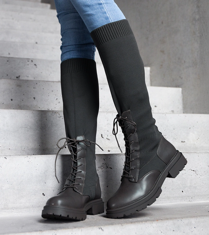 Grüne Stiefel mit elastischem Stoffschaft Luana.