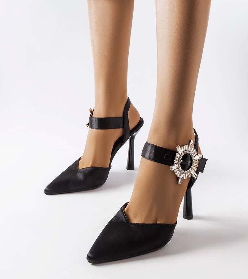 Schwarze Satin-Stilettosandalen Linda