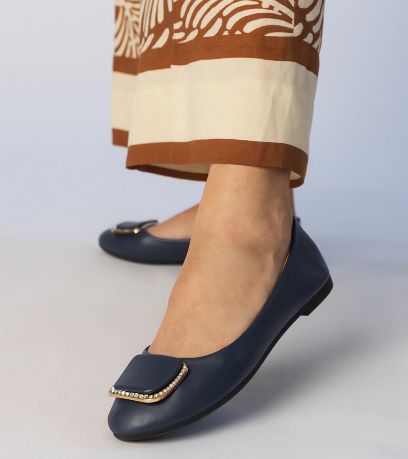 Dunkelblaue Damen-Ballerinas mit Zirkonia Bejla