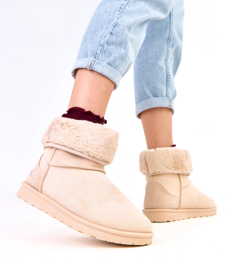 Beige Schneestiefel mit Fell auf Plateausohle Meggi