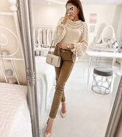 Karimas beige Damen Röhrenhosen