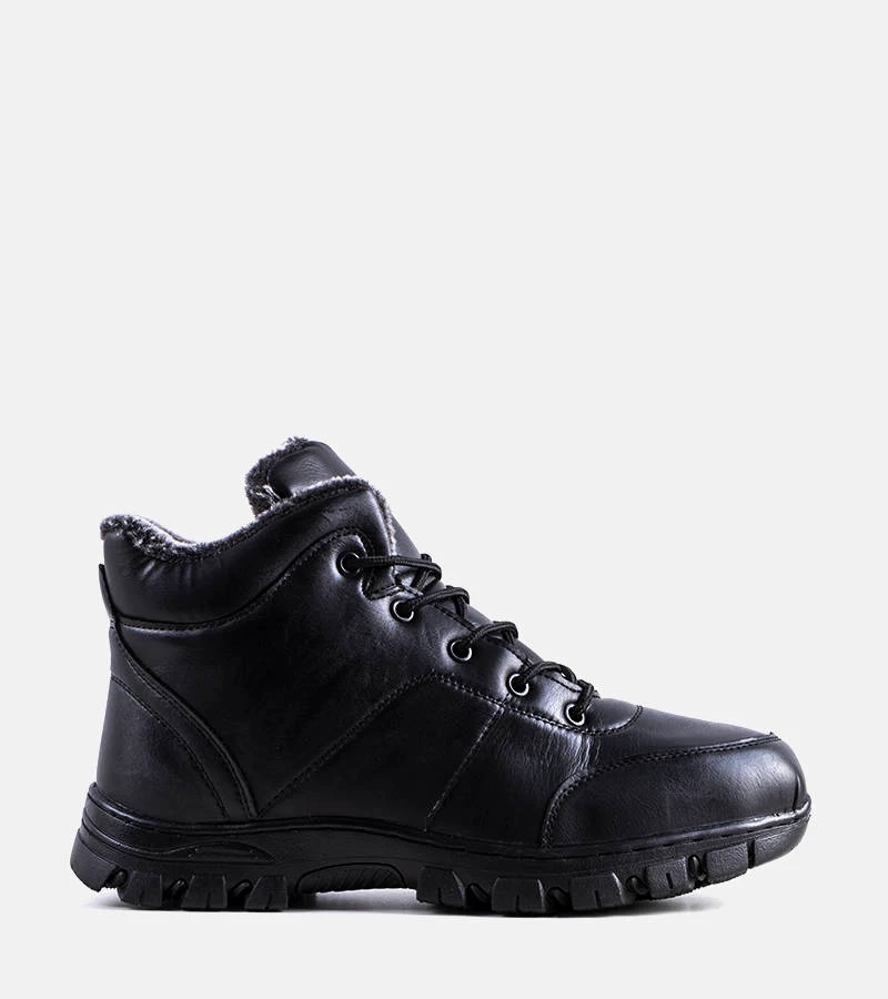 Schwarze lackierte, gefütterte Trenton-Trapperstiefel