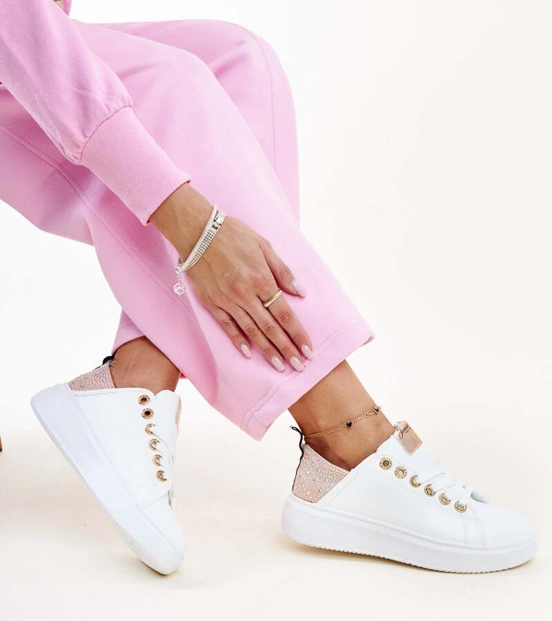 Weiß-rosa Sneakers mit Zirkonen von Antonietta