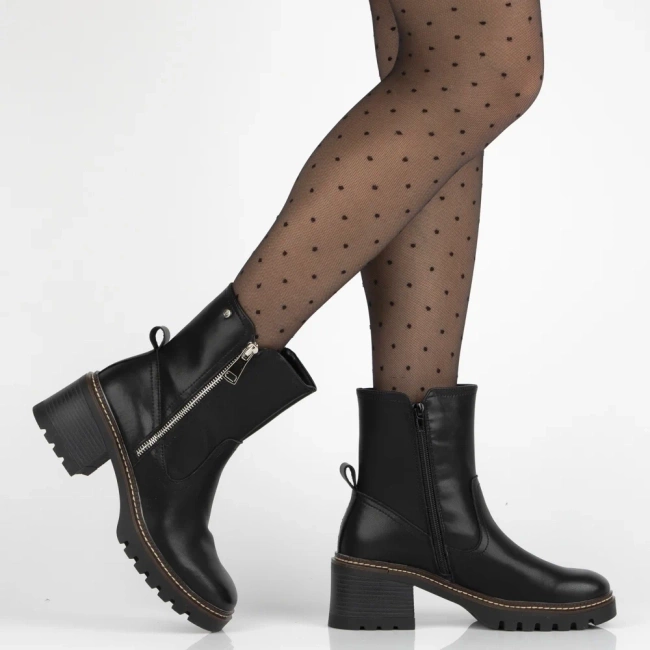 Schwarze Stiefeletten mit Blockabsatz aus echtem Leder Brenda