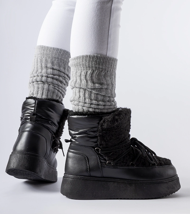 Schwarze Schneestiefel auf massiver Elvio-Plattform