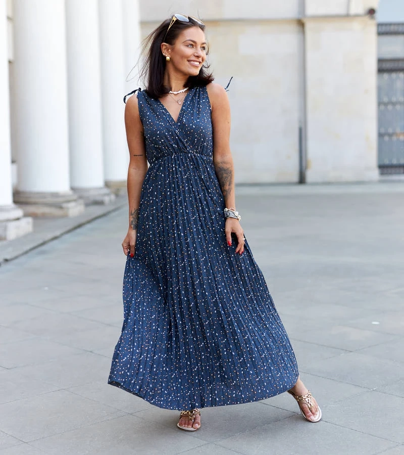 Plissiertes Spalato Kleid in Marineblau