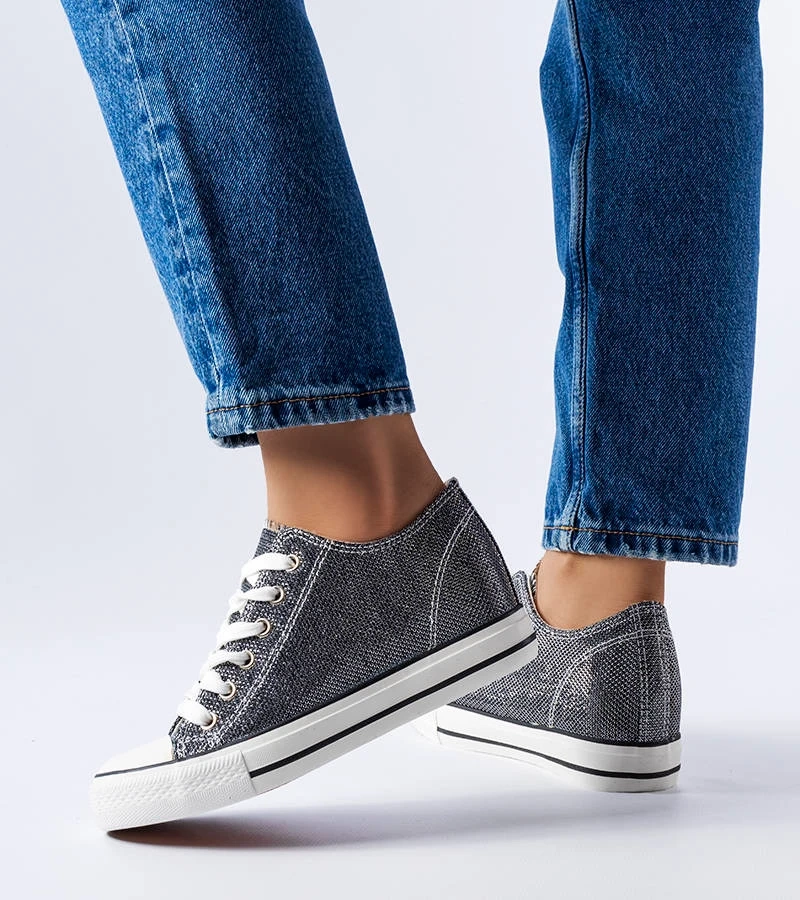 Schwarze Glitzer-Sneaker mit Keilabsatz Crete