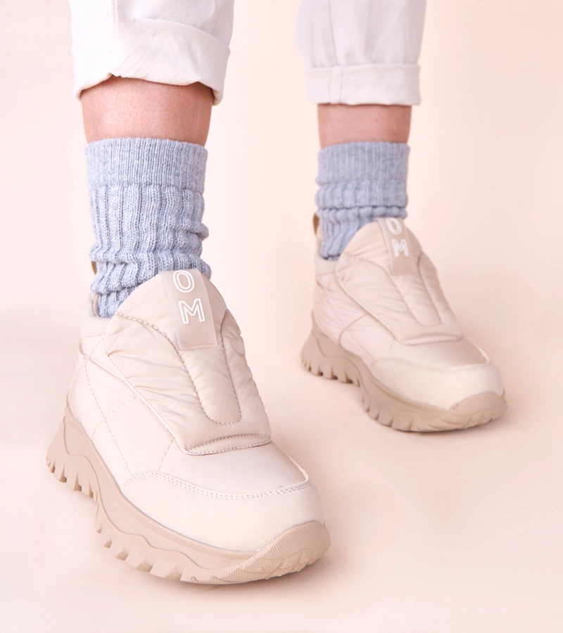 Beige Damen-Schneestiefel mit Klettverschluss Penny