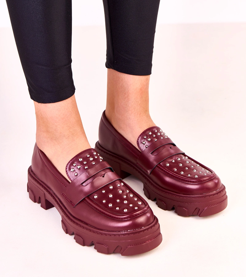 Damen-Bordeaux-Mokassins mit Nieten Memolis