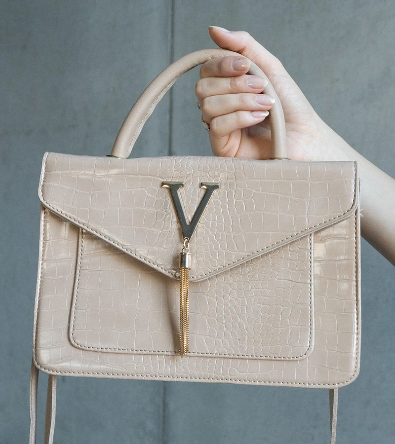 Schultertasche mit Krokodilleder-Motiv von Barsa