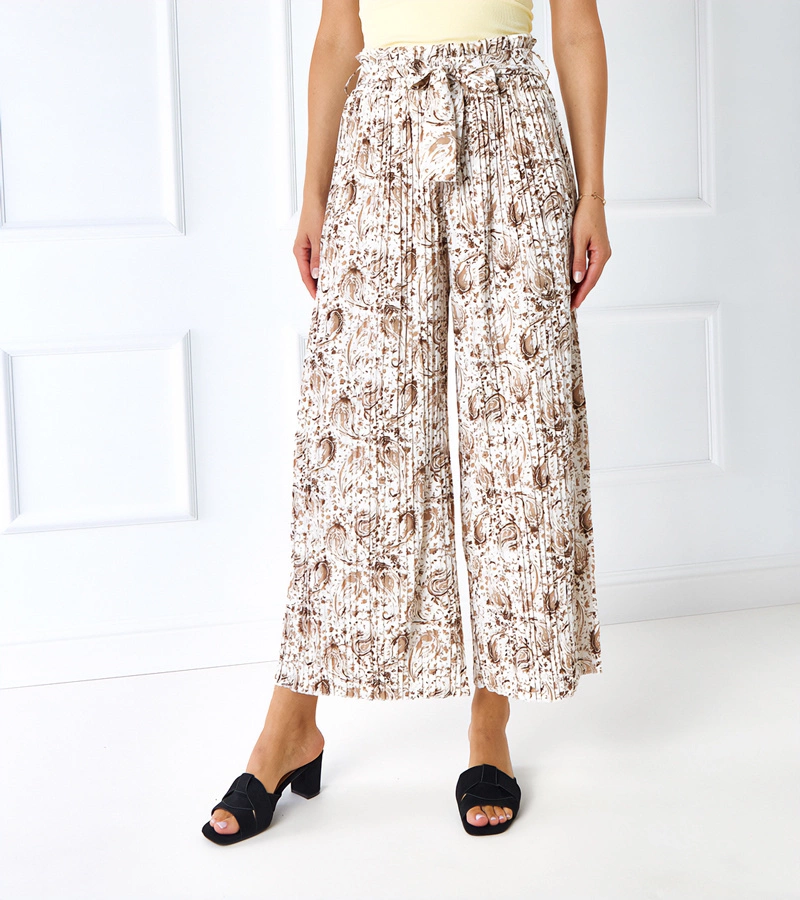 Weiß-beige Damen weite Plissee-Hosen Latifa