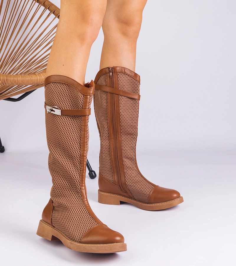 Braune hohe Netzstiefel Torento