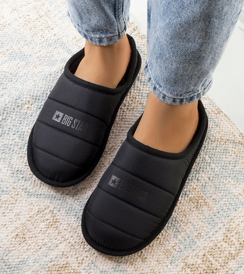 Schwarze gefütterte Damen Hausschuhe KK274602