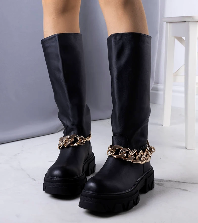 Schwarze, gefütterte Cumia-Stiefel
