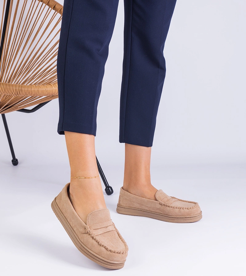 Beige Damenmokassins aus Öko-Wildleder Sevilia