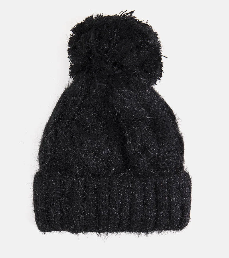 Schwarze Mütze mit Pompon von Karloti