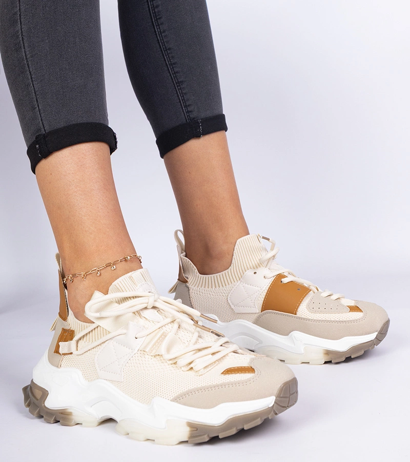 Beige Damen-Sneaker mit sockenartigem Schaft Milada