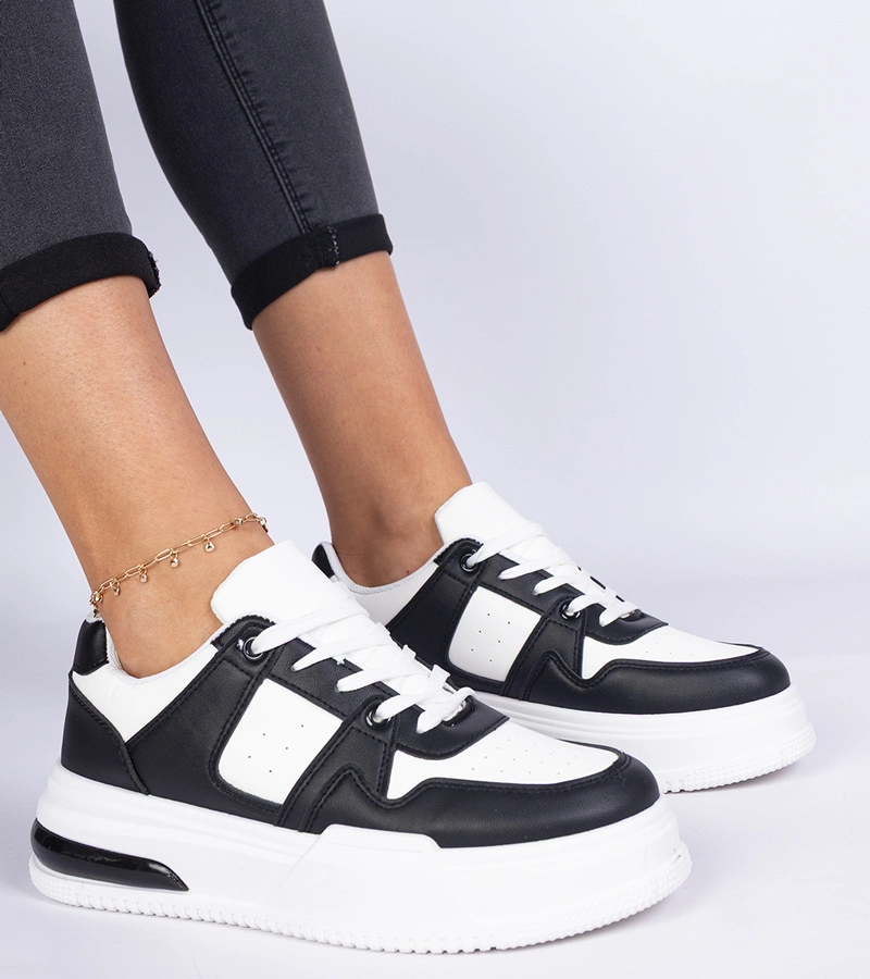 Schwarz-weiße Damen-Sneaker mit dicker Sohle Rossio