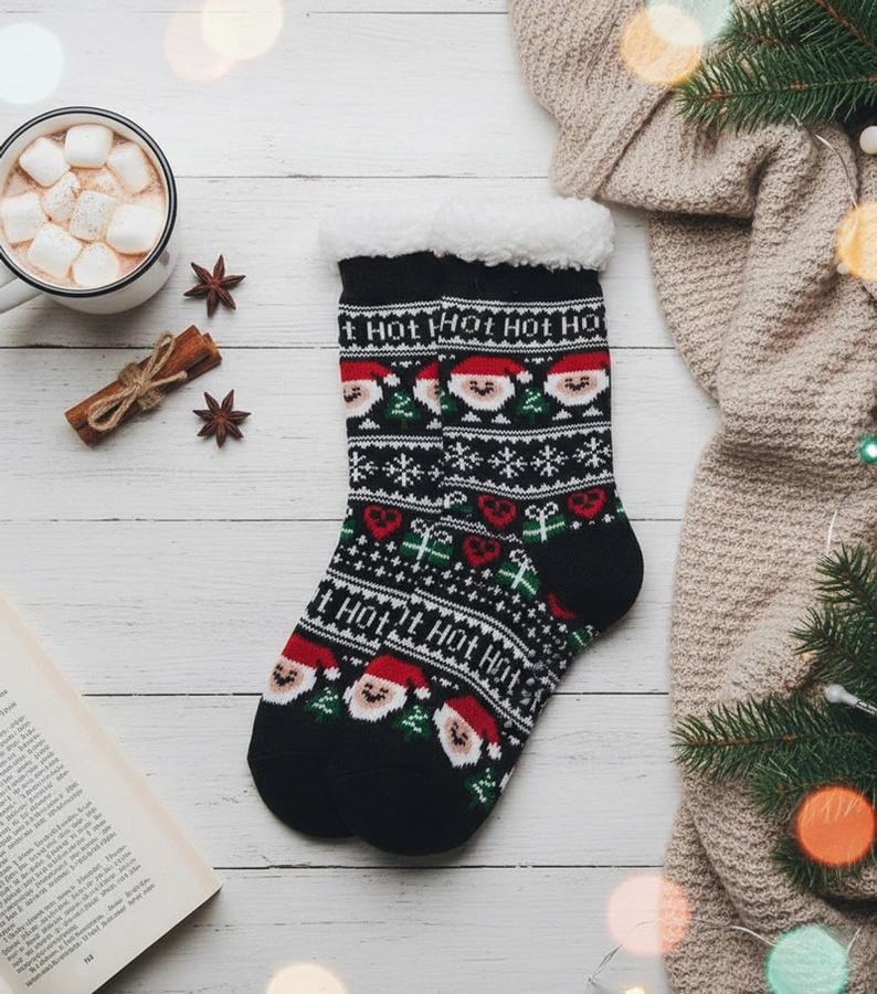 Schwarze, gefütterte Socken mit Challi Nikolaus