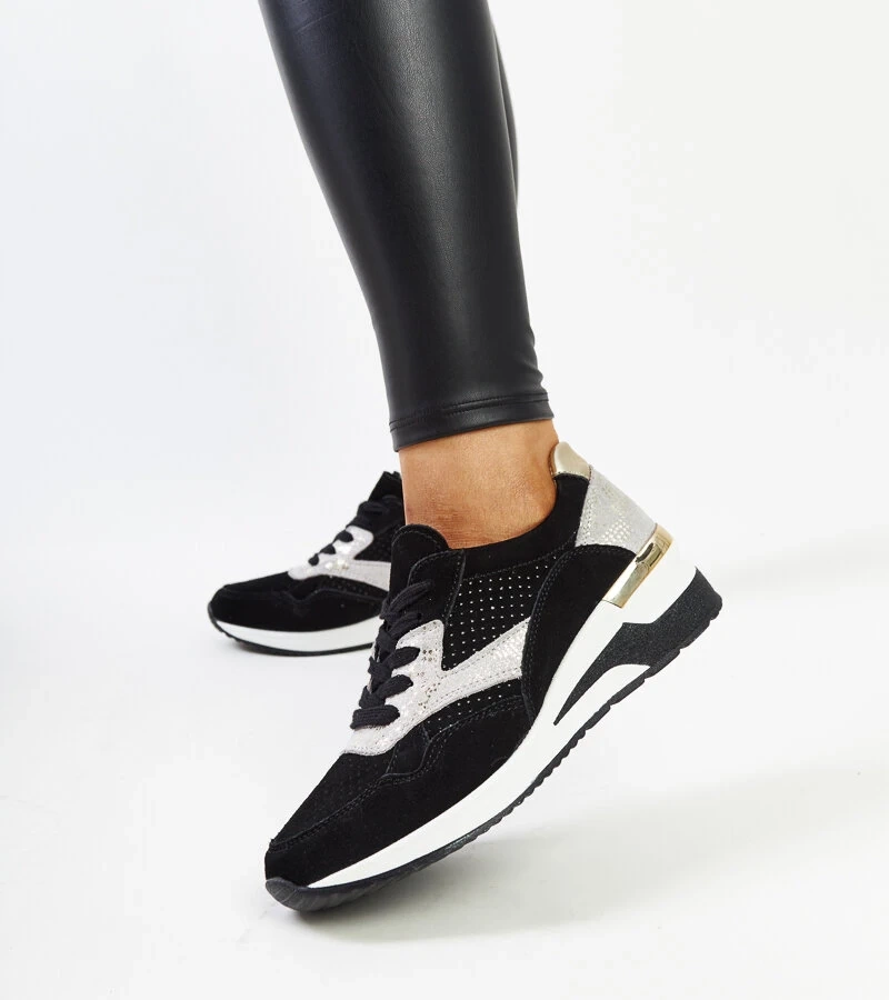 Schwarze Leder-Sneaker mit Keilabsatz von Manfrin