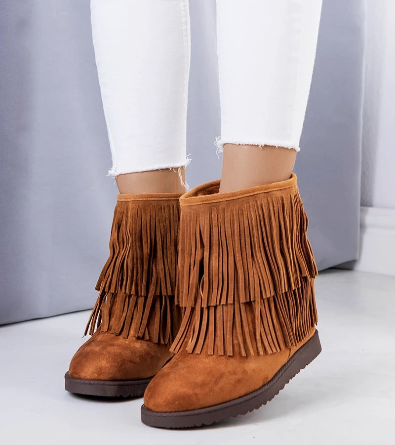 Braune Keilabsatz Stiefeletten mit Fransen von Rivière