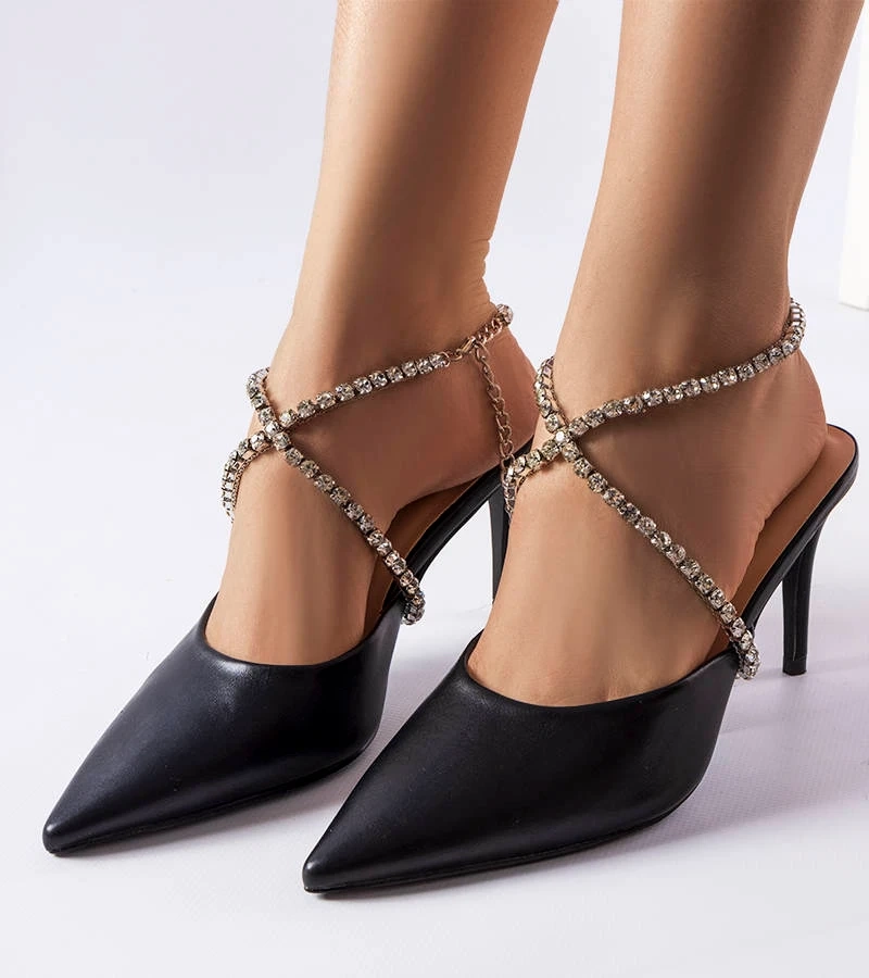 Schwarze Drainer High Heels Pantoletten