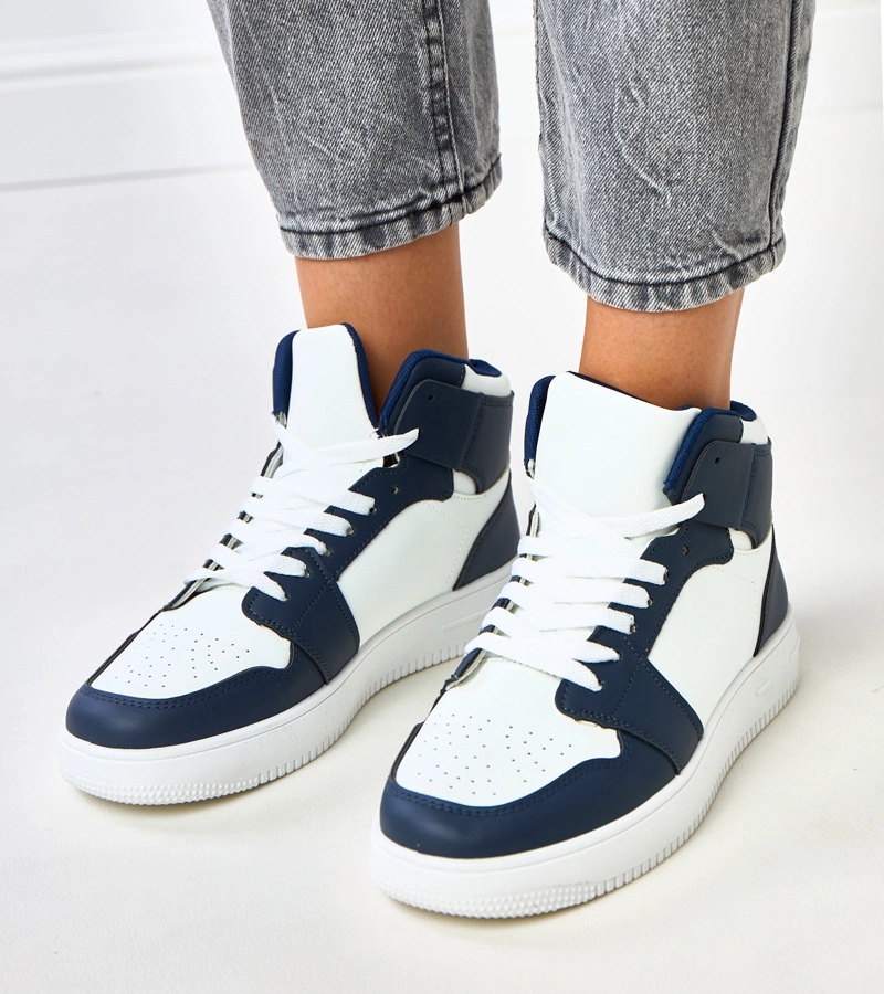 Weiße und dunkelblaue High-Top-Sneaker auf Plateausohle Olsen