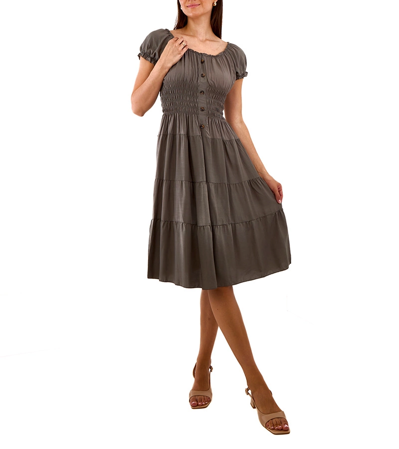 Grünes Midi-Kleid mit Berry-Raffung