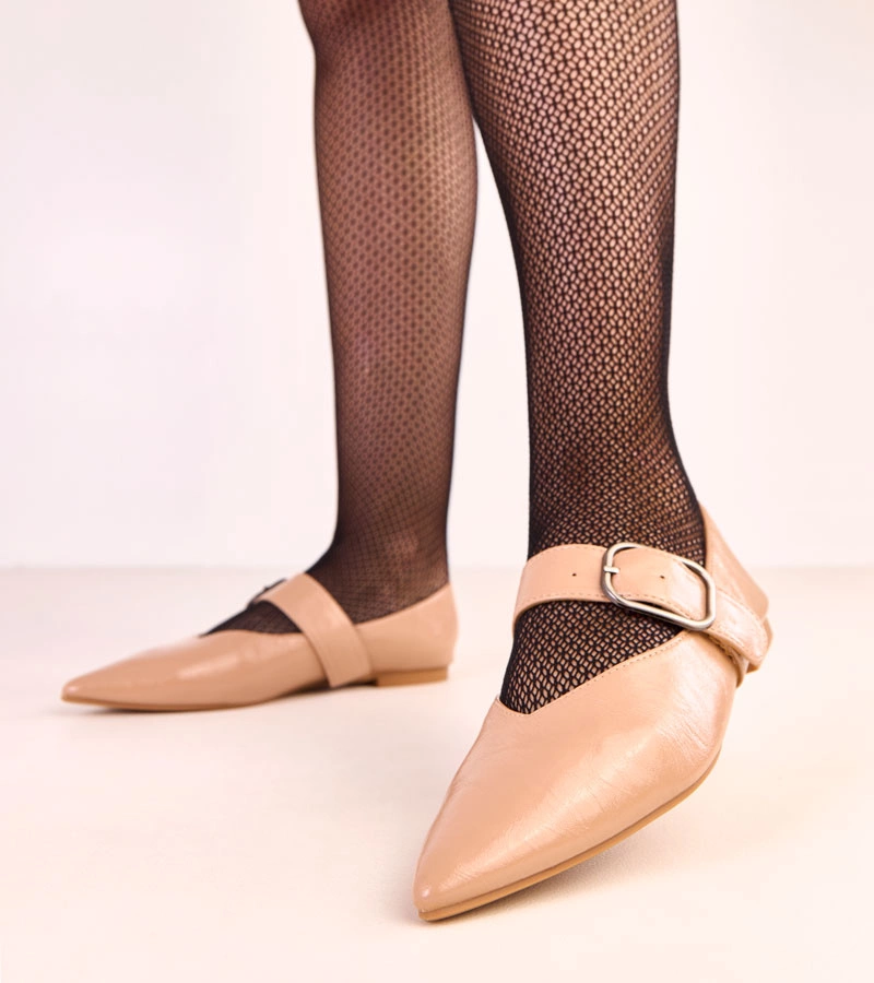Beige Ballerinas mit Schnalle Lena