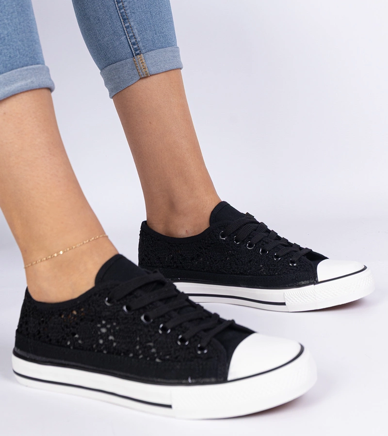 Schwarze Damen-Lochsneaker Saha