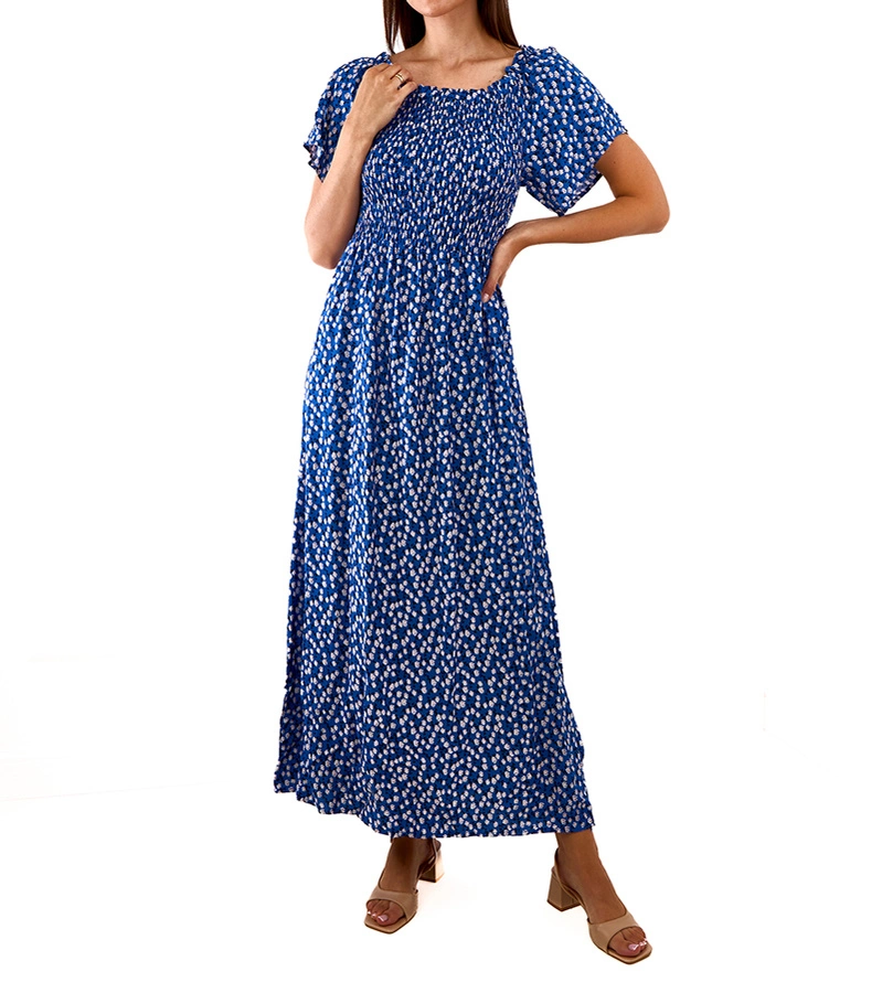 Marineblaues Maxikleid mit kleinen Blumenmuster von Hajden