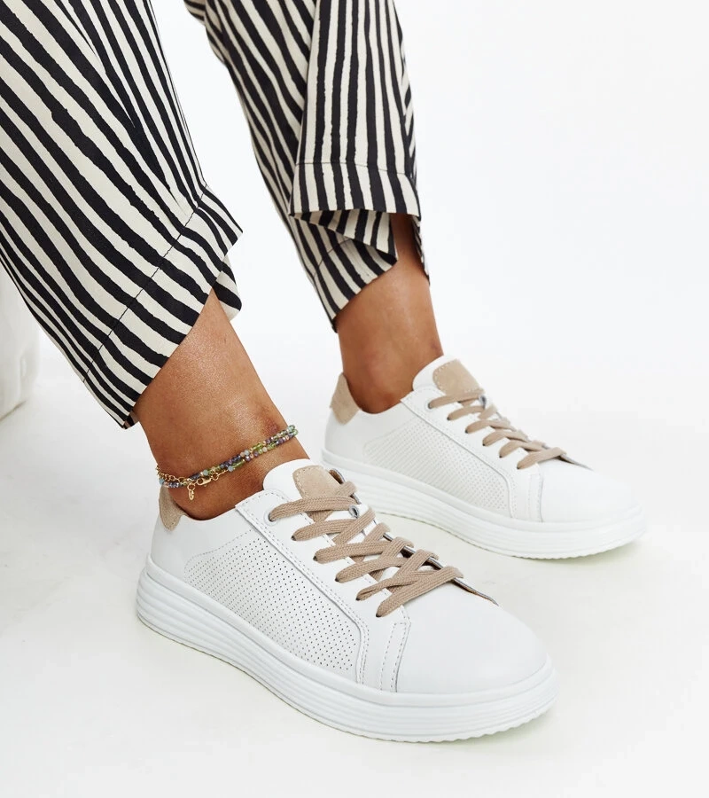 Weiß-beige Bishara Leder Turnschuhe