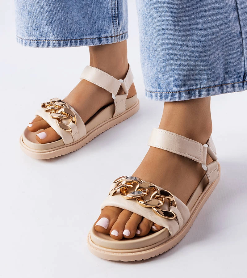 Beige sportliche Sandalen mit Kette von Machesney
