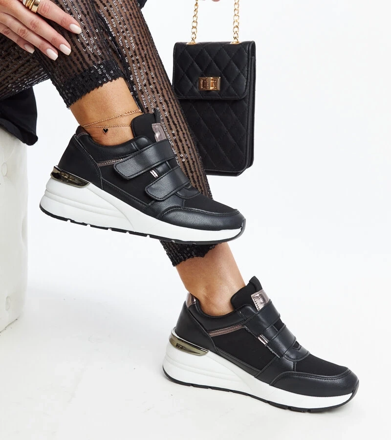 Schwarze Keil-Sneakers mit Klettverschluss von Orly