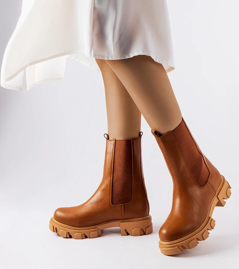 Braune Schlupfstiefeletten Worker-Boots Vallejo