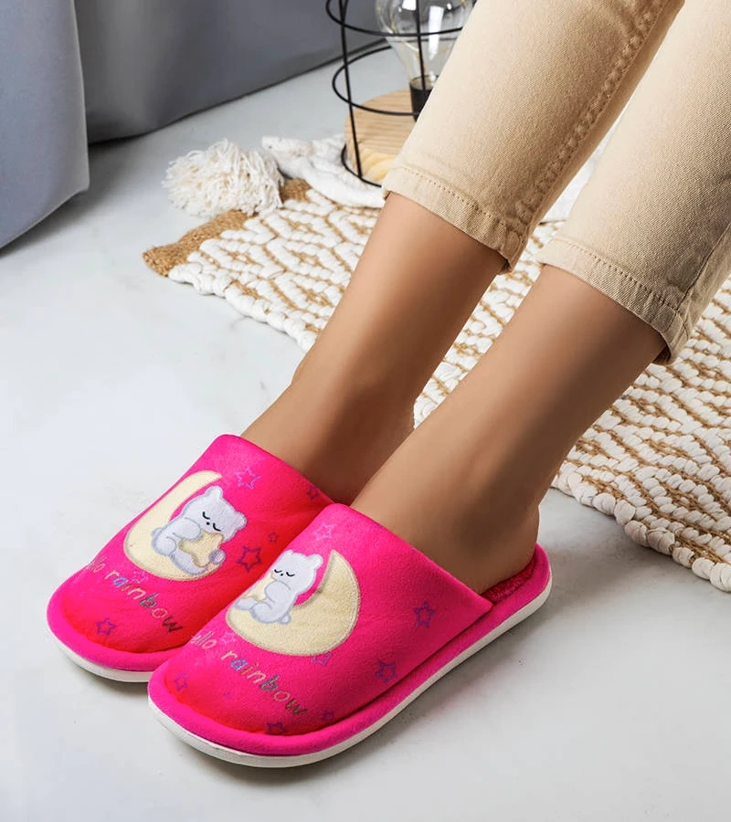 Neonrosa weiche Hausschuhe Rainbow Moon