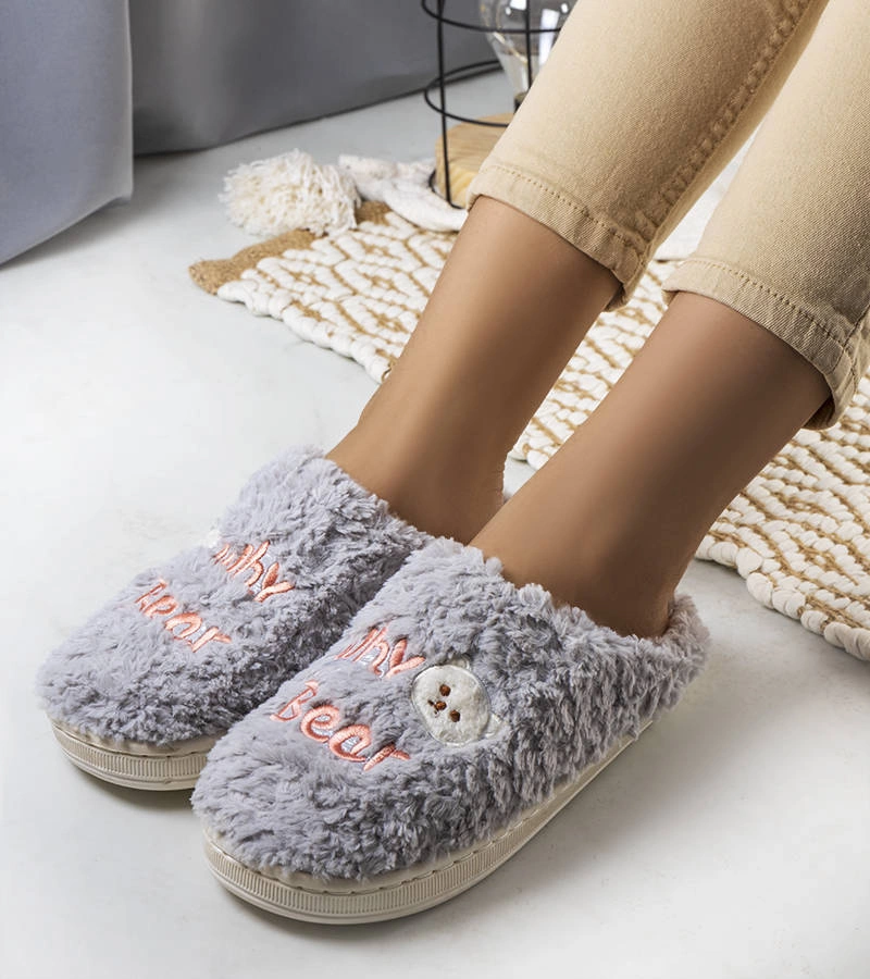 Graue weiche Hausschuhe von Why Bear