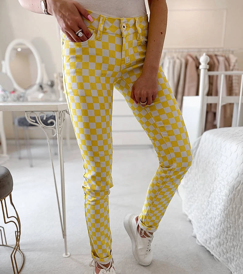 Karierte gelbe Stoffhosen von Bler