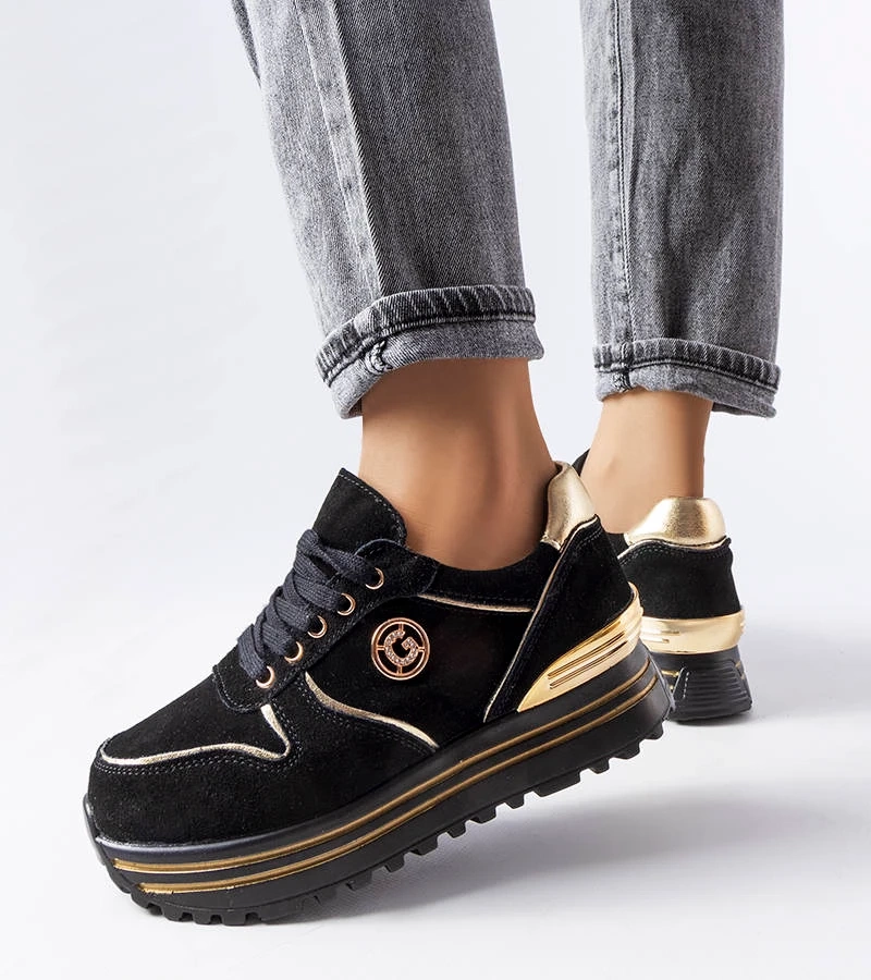 Schwarz-goldene Therrien Plattform-Sneakers