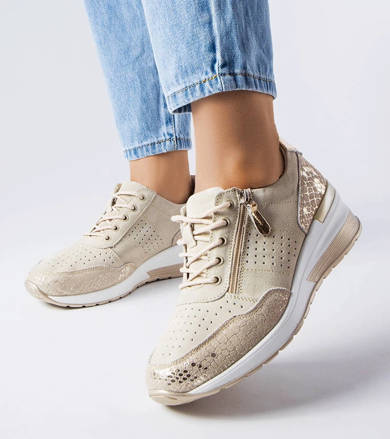 Beigefarbene durchbrochene Leder-Halbschuhe Jazzar