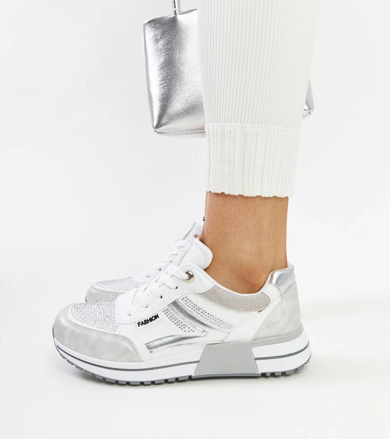 Silberne Plateau-Sneaker mit Zirkonen von Mauli