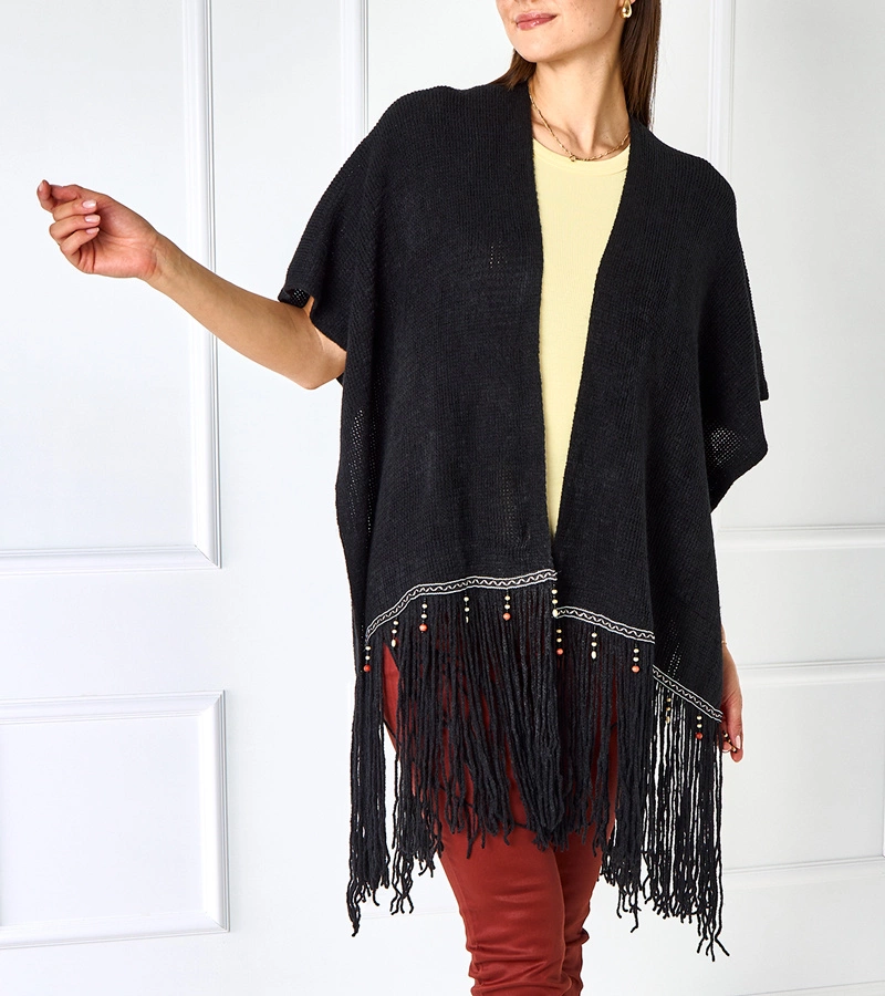 Schwarzer Umhang mit Perlen von Raylan