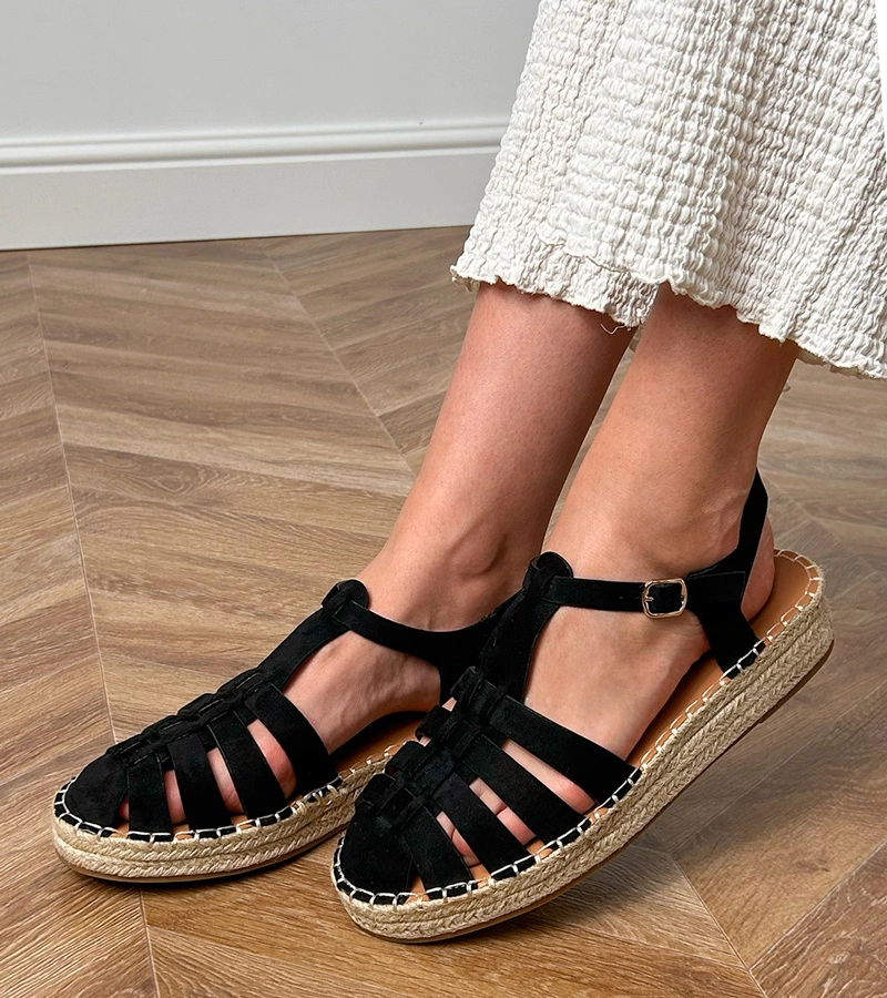 Schwarze Sandalen Espadrilles Gladiatoren aus Kunstwildleder Talejda